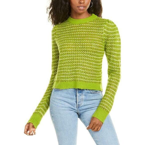 WAYF NEW $55 Long Sleeve Open Knit Sweater in Green Medium - Picture 3 of 3